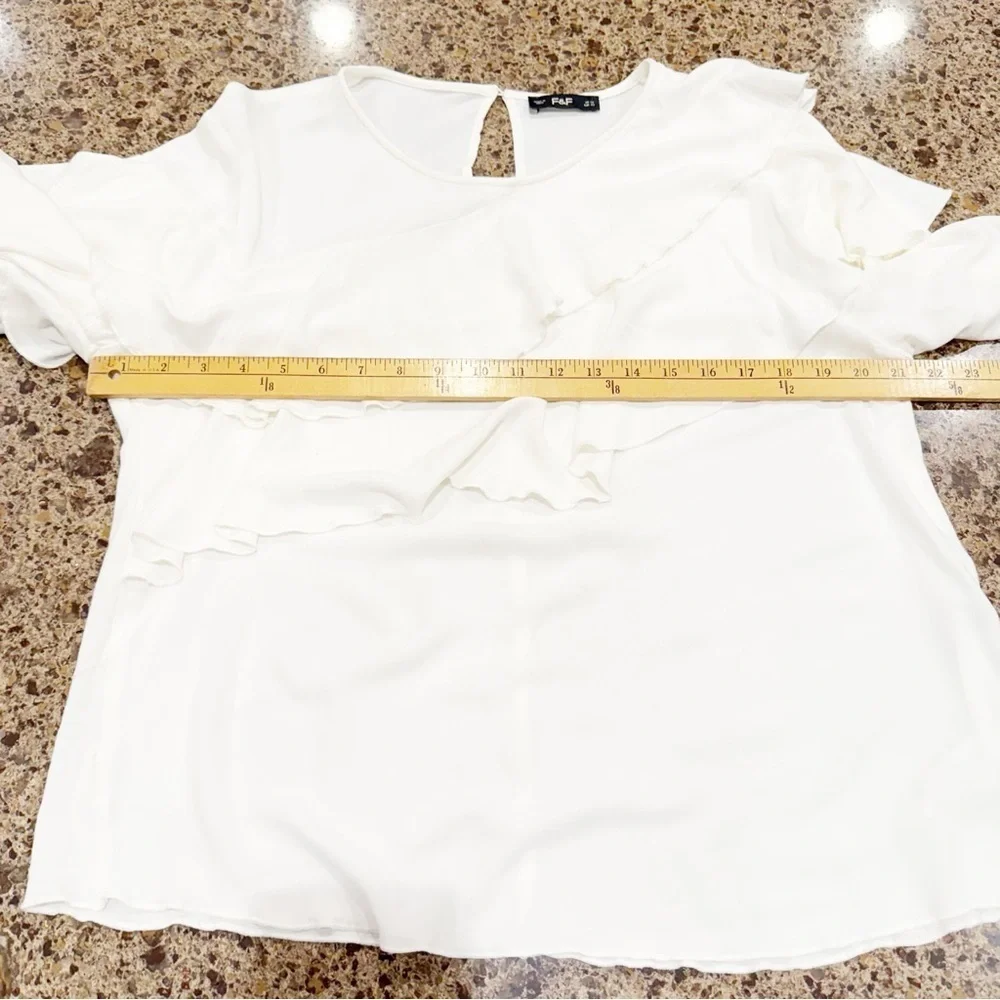 F&F WHITE RUFFLE Blouse Size 10 - Picture 9 of 10